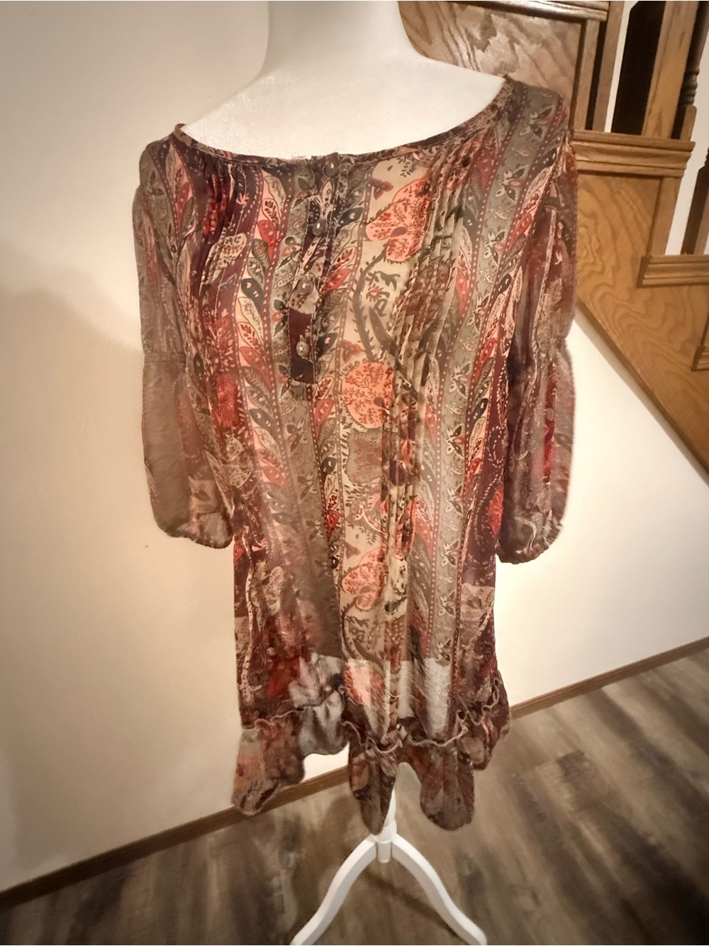 Pinky Brown Multi-Print Peasant Blouse